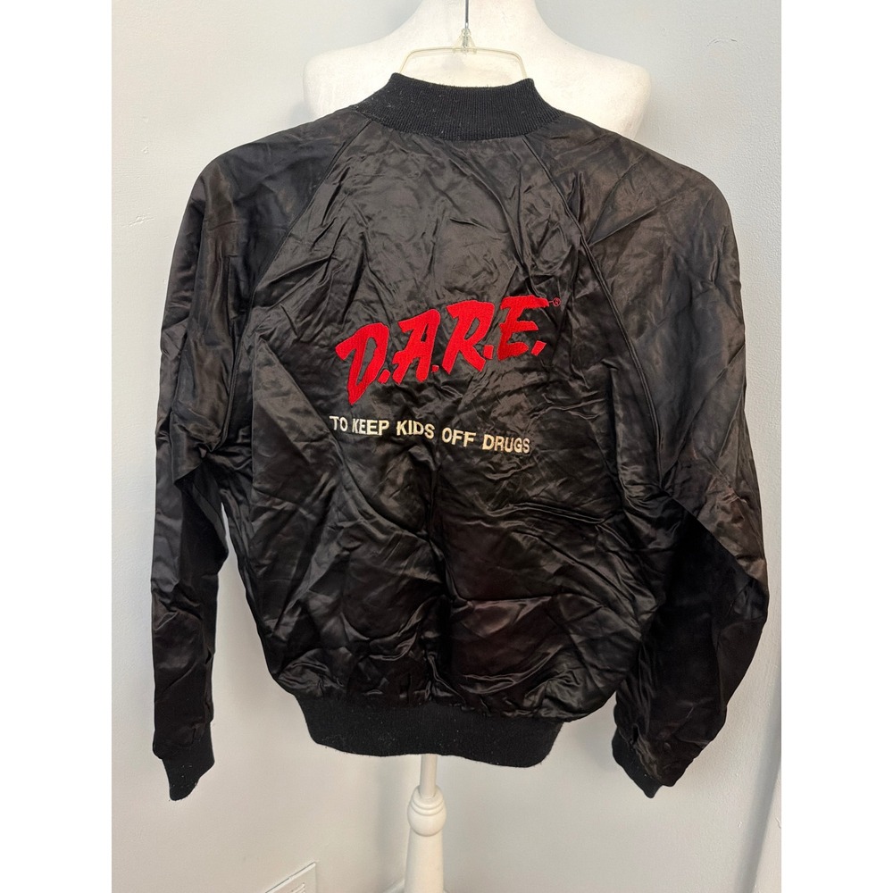 Vintage 80's DARE To Keep Kids Off Drugs Satin Bomber Jacket Medium USA
